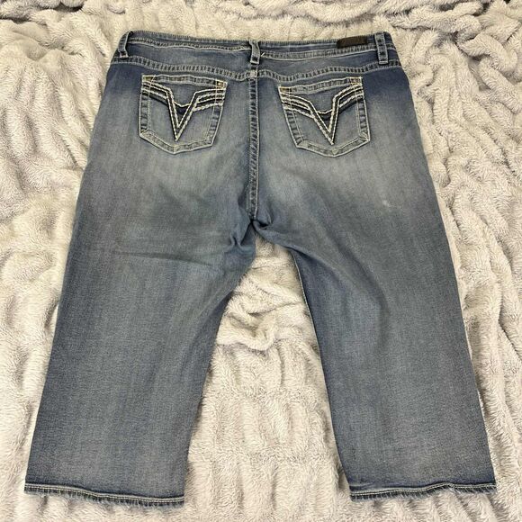 Vigoss Jeans Women 24 Capri Medium Wash Stretch Denim Embroidered Western Boho - Picture 2 of 10